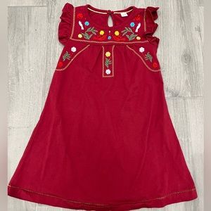 Girls Dress - Floral Embroidered Red Short Sleeve Dress sz Y6-7